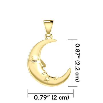Crescent Moon Face with Stars Solid Gold Pendant GPD5642 - Jewelry